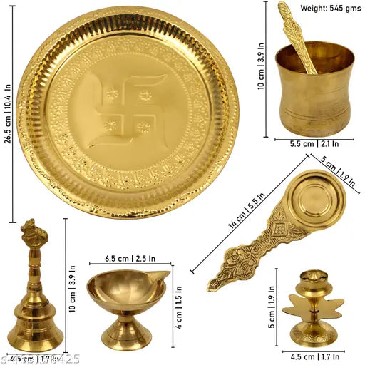 Putrika Brass Puja | Pooja Thali | Arati | Arathi | Arthi | Arti | Arathi | Bartan Thambulam Plate - Swastika ppset without lota