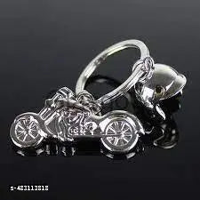 Bulletbike with Helmet Silver Metal Keychain, for Boys & Girls
