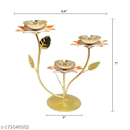 KAPER Antique Diwali Decorative Brass Iron Diya for Puja, Mandir and Home Decor Orange Diya Oil Lamp Stand(7 Inches)