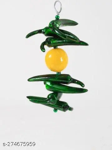 Red & Yellow Nimbu Mirch Wall Hanging Nimbu Mirchi Door Hanging - Remove Negativity Decorative Showpiece - 22.5 cm  (Metal, Yellow) Vastu / Feng Shui