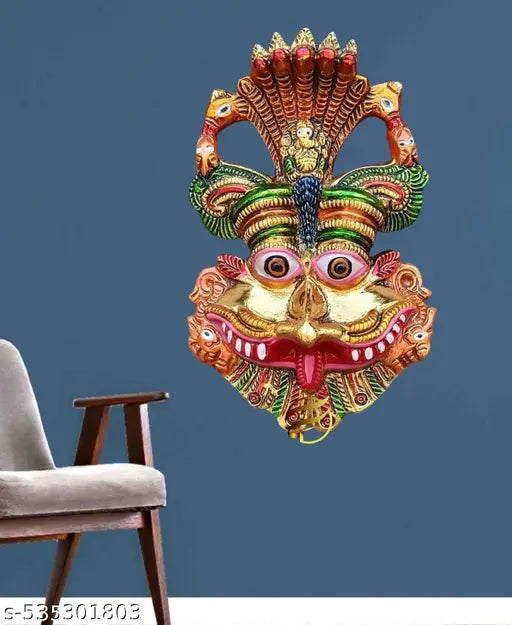 Metal Kirthimukha for Home Entrance/Keerthi Mukudu Mask/Narsingh Face with Shesh Naag Wall Hanging Nazar Battu/Evil Eye Protector for Home, Office Vastu Gift Item Decorative Showpiece Multicolor. (Pack of 1)