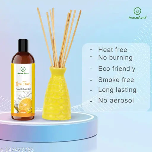 Homecraft Reed Diffuser with Ceramic Pot - Lime Fresh - Home Fragrances - Risk-Free - Easy to use - 100mlReed Diffusers, Oils & Accessories