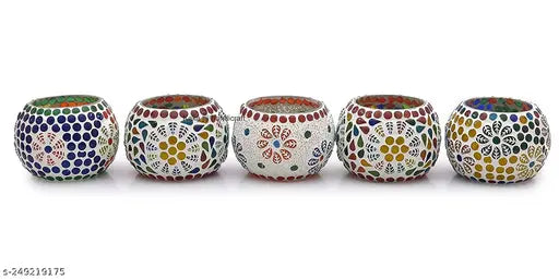 Mosaic Tealight Candle Holder for Home & Office Decor II Living Room II Dinning Table II Candle Tealight Dinner ( Set of 5 ) ( Design Multi )