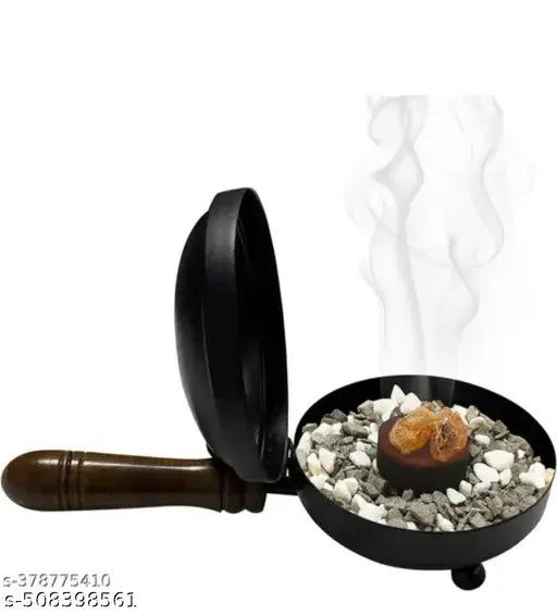 Dhoop Dani incense holders metal incesne loban holder Metal Incense Burner Metal Hammered Incense Burner Loban Dani Dhoop Dani Burner for Home Office Temple Puja(Round) (Black)