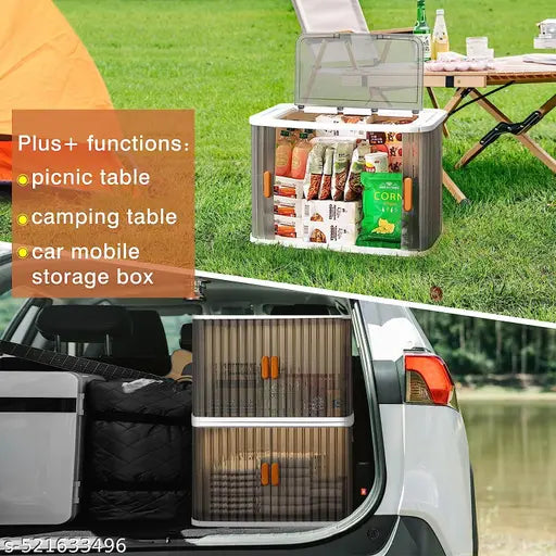 Plastic Storage Bins 2 Pack,Storage Bins with Lids and Wheels, Collapsible Storage Bins with Front Door and Top Cover Openings, Stackable Toy Storage