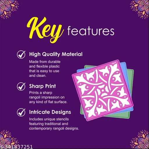 Kitoarts Rangoli Stencils, Kolam Stencils, Rangoli Tools, Stencils for Craft and Art, Rangoli Kit, Rangoli Making Tools Kit, Rangoli Maker, Rangoli Stencils for Door Entrance, Muggu Stencils For Floor