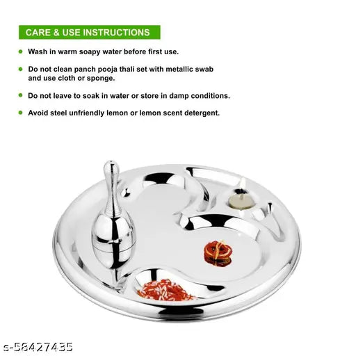 Stainless Steel Om Special Puja Thali Set of 2 Items, Thali with Ring Bell(Ghanti), for Home and Office Temple and Pooja Room, for Diwali, Navratri Poojan/Pooja Room/Diwali Gifting - Silver | Pooja Thali Set | Pooja Thali for Rakhi | Pooja Thali Large
