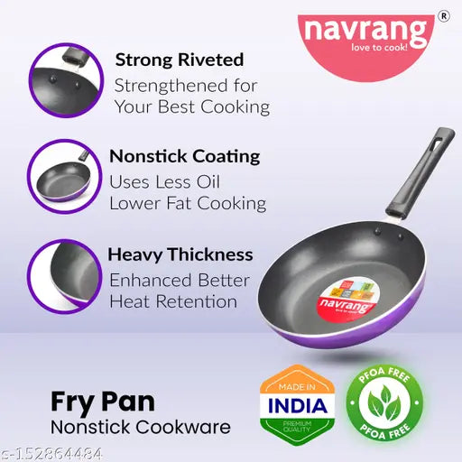 Navrang Nonstick Frypan 220 With Glass Lid, Non Induction,Purple,