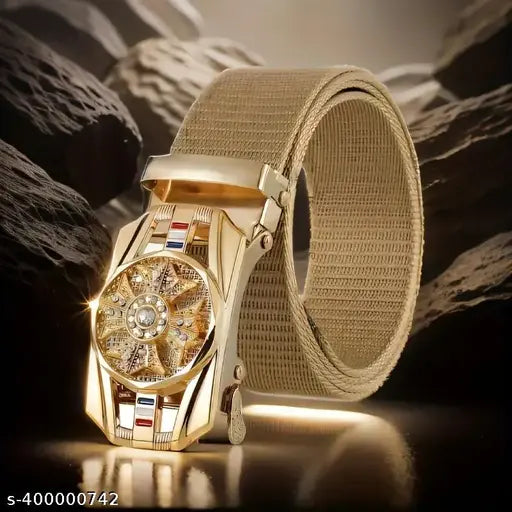 Men's Golden Rotating Automatic Buckle Belt, Men's Outdoor Belt