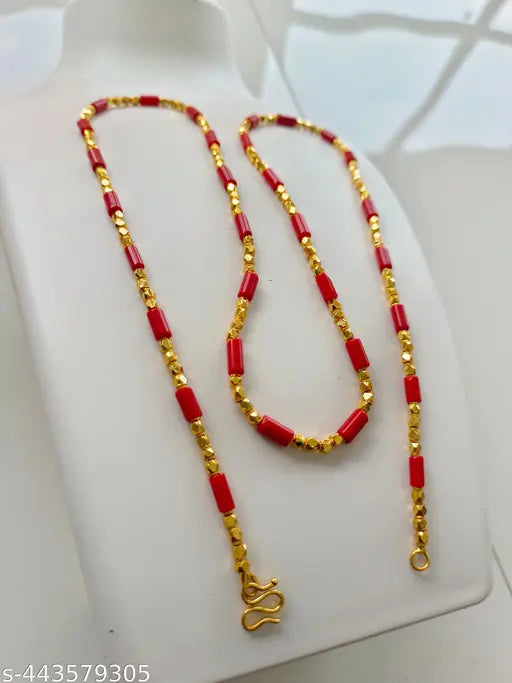 Multi Colour Gold Plated Beads Necklace Mala For Women 28 Inch Long