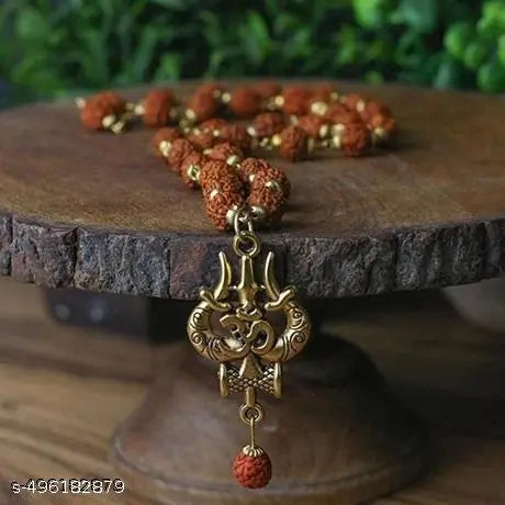 Ru Collection Presents  Trishul Damru Rudraksha Mala | Om Shiv Pendant Necklace for Men & Women | Hindu Spiritual Chain