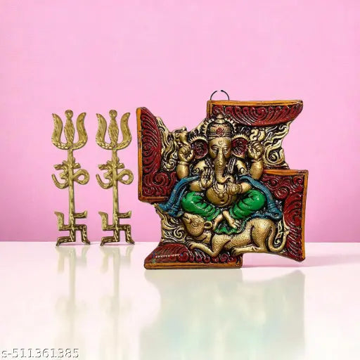 TRISHAKTI (TRISHUL, OM, SWASTIKA), COLORFUL MEENAKARI SWASTIKA WALL/ DOOR/ WINDOW HANGING ALUMINIUM METAL DECORATIVE SHOWPIECE FOR GATE ENTRANCE, INAUGURATION DIWALI, CAR DASHBOARD, RETURN GIFT PURPOSE, NAVDURGA, MAHASHIVRATRI, ONAM PONGAL, GRIHA PRAVESH,