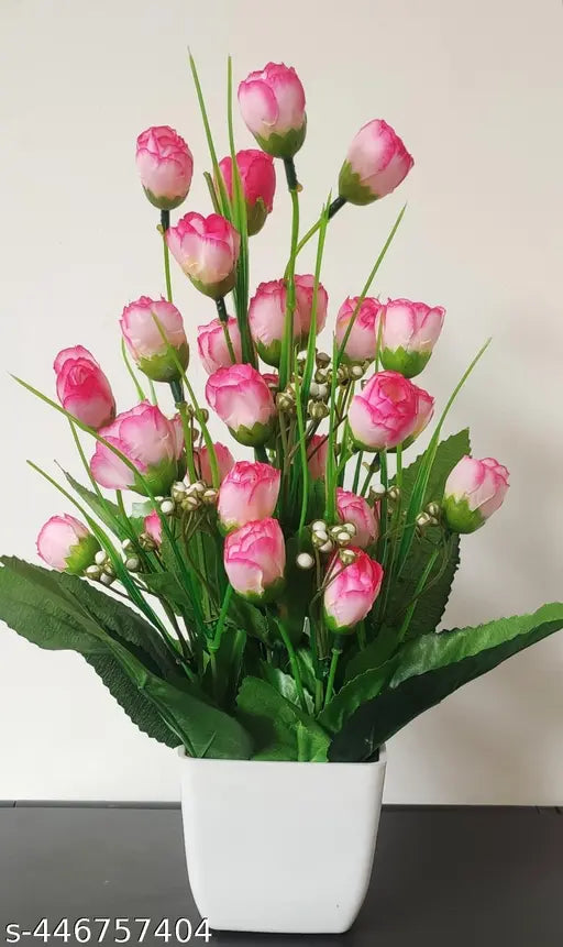 Baarig Beautiful Artificial 10 Multi Goli Flowers with Pot (Pink)