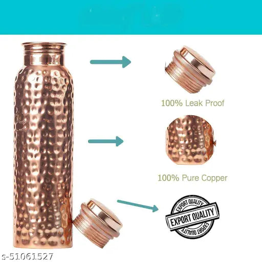 Hammered Copper Water Bottle, Leakage proof, Sturdy and Matt Finish Bottles