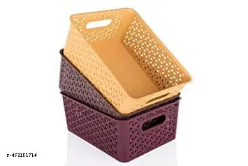 Plastic storage baskets with lid for organizing || Home storage basket set with lid || Kitchen, office, and bedroom storage baskets || Storage basket set with lid (3 pcs) ||