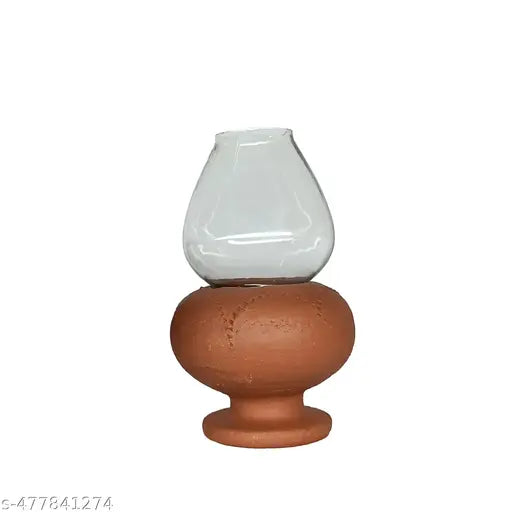 Chimney Lamp with glass |Small Chimney diyas for pooja | Diyas for home decoration diwali | Lamp Glass save it from wind | Clay Oil Lamp Small size.(piece of 1)