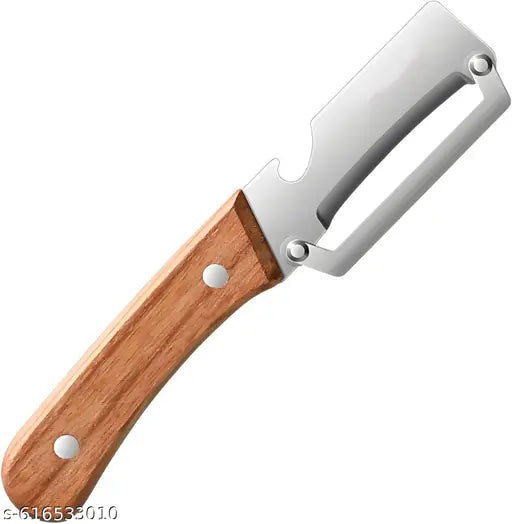 Premium Vegetable Peeler with Bottle Opener and Wooden Handle Stainless Steel Blade Kitchen Tool for Fruit Veggie Potato Carrot Apple
