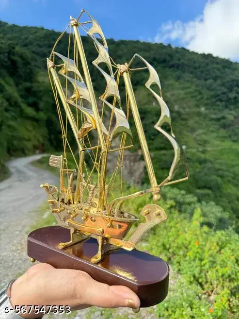 Sailing the Seas: A Detailed Brass Ship Model,  Nautical Masterpiece in Brass, Perfect for Home or Office