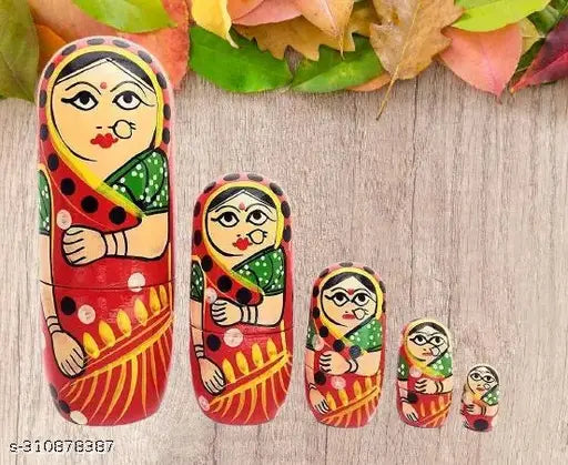 S.S Mart Wooden Hand Painted Russian Matryoshka Stacking Dolls  Set of 5 red
