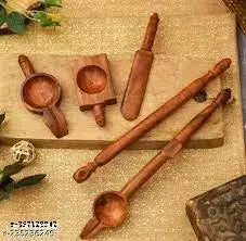 Zain Crafts Wooden Made Sruba, Srchi, Pranita Set of Havan Spoons for Pooja (Brown)