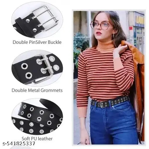 Satyam Trendz™ Double Hole Prong Soft PU Leather Strap Belt Jean Dress Pant Designer Cosplay Men Women Belt