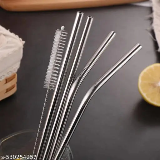 Reusablee Stainless Steel Straws for Drinking with Brushes 8.5 Inches BPA-Free Metal, Thick, Long (2 Bent + 2 Straight +1 Brush)