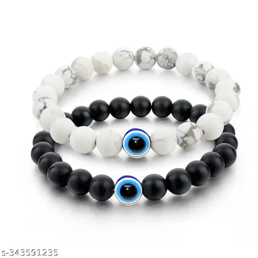 Jewellery Bracelet for Women and Men - White Howlite Healing Bracelet with Evil Eye Reiki Chakra Crystal Healing Natural Gem Stone| Multi Color Beads | Fashion Jewellery