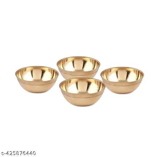 Pure Brass Kumkum & Tilak Bowl Set – 4 pcs | 6 cm Chandan / Prasadam Katori for Daily Pooja | Hand-Polished Golden Pital Bowls