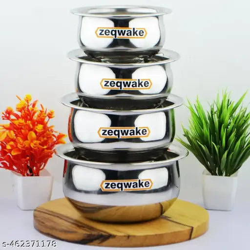 Stainless Steel Handi Set Tope /   Tapeli /  Cookware Set Handi (4 Pieces, 1500ml,1000ml,750ml,500ml)