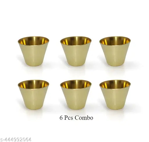 Trendy Brass Small Glass Pooja Accessories | Pittal Ka Glass for Offering Water - 6 Pcs Combo