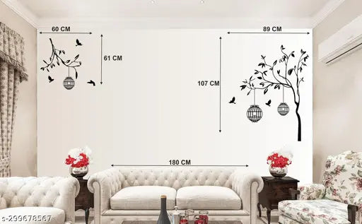 Wallbook Set Of 4 Combo Wall Stickers Designer Om|free bird case Black|Kids under tree|LoveBirds & Hearts