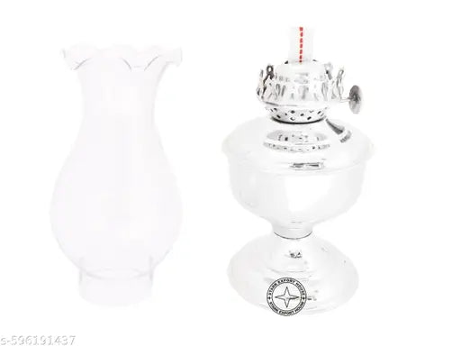 Antique Brass Designer Table Lantern Glass Oil Lamp Oil Chimney Home Decoration 9.5 x 3 Inches, Pack of 1 ( RWZC) (Nickel)