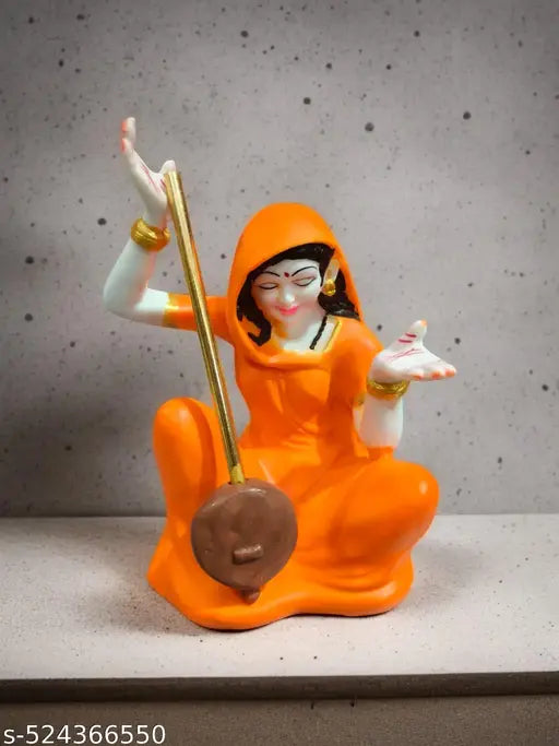 DAY CREATION Meerabai Idol Playing Musical Instrument Showpiece Polyresin Statue (12.5 cm x 7.5 cm x 17.5 cm_Orange)