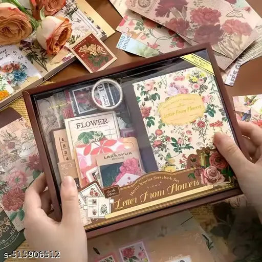 346PCS Vintage Scrapbook Kit Aesthetic Junk Journal Set with Stickers, Washi Tape & A6 Notebook with Decorative Paper Stationery (Flower)