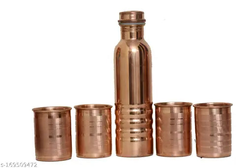 Copper Water Bottle with 4 Glasses set
