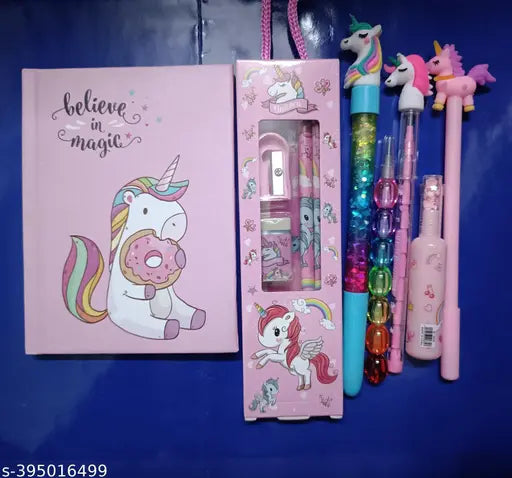 BQFY Unicorn Dairy With Pen Pencil Stationery Items Combo Set For Kids School Supplies