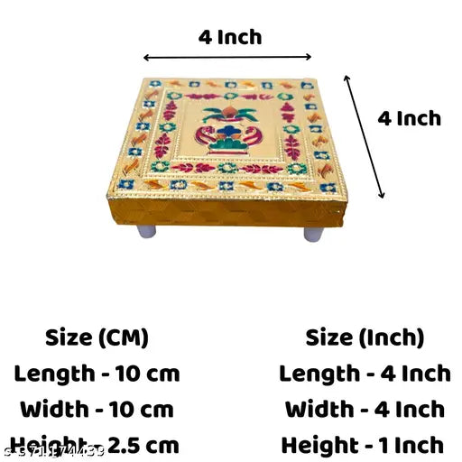 Size : 4×4 Inch Handicraft Wooden Pooja Chowki For Pooja Combo Pack of 5 | Pooja Chowki Small | Laddu Gopal Puja Chowki | Pooja Plate Stand | Laddu Gopal Aasan