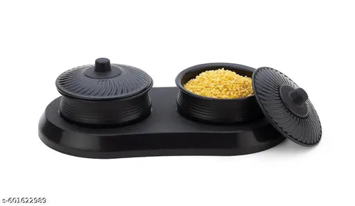 SHYAM ENTERPRISE Multipurpose Handi Bowl Set for - Plastic Jar Handi Shape Kitchen Storage, Kitchen Serving Dining Handi and Lid | Rice | Dal | Flour | Grocery ( Black )