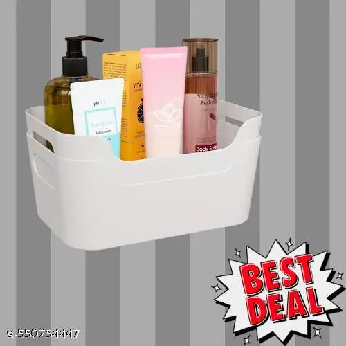 RIMOAL Storage Box and Organiser | Storage Organiser | Organizer Storage Box for Home & Kitchen | Durable Storage Basket & Plastic Basket for Storage (Pack of 2, White)