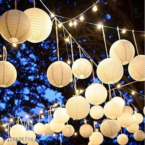 Shuang You Rice Paper Hanging Lantern Ball Lamp Shade, 12-inch White Paper Hanging Lantern Lantern Ball Lamp (White, Pack of 10)