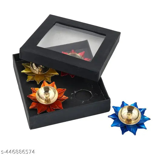 Srajan Lotus Diya Small Pack of 4 - 3 Inch Handcrafted Brass Oil Lamps for Spiritual & Decorative Use