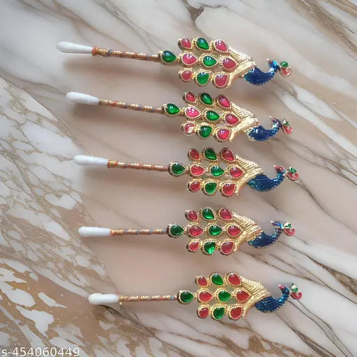 Pooja Tilak Stick Meenakari Colorful Multicolor Tilak Stick Peacock Shape Tilak Stick, Pooja Item (Pack of 5 Sticks)