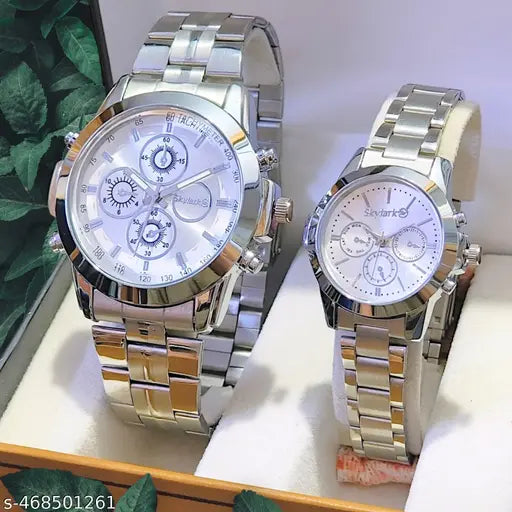 Attractive Coronagraph Design Silver Stainless Steel couple watch combo party wedding Couple Wedding Gift Combo, Anniversary Gift Combo, Couple Gift set - Men & Women