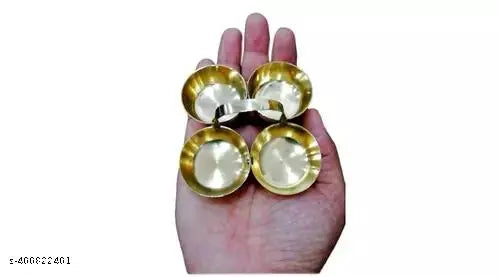 Brass Small Brass Puja Roli Chawal, Elaichi, Mishri 4 Bowl Stand