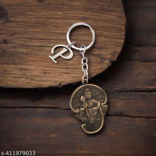 AnishNx Lord Murugan Kartikeya Big Tamil Om with English Initial "P" KartikeyaP15  Bronze  Metal Key Chain for Men And Women