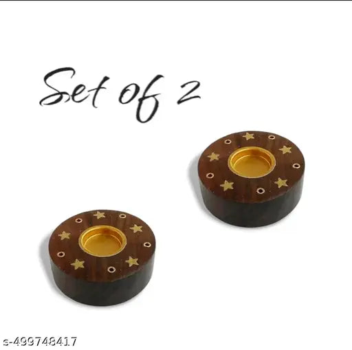 S H Woodkart Wooden round shape Incense Stick Holder Cum Dhoop Holder, Agarbatti Stand, Super brown colour(SET OF 2))