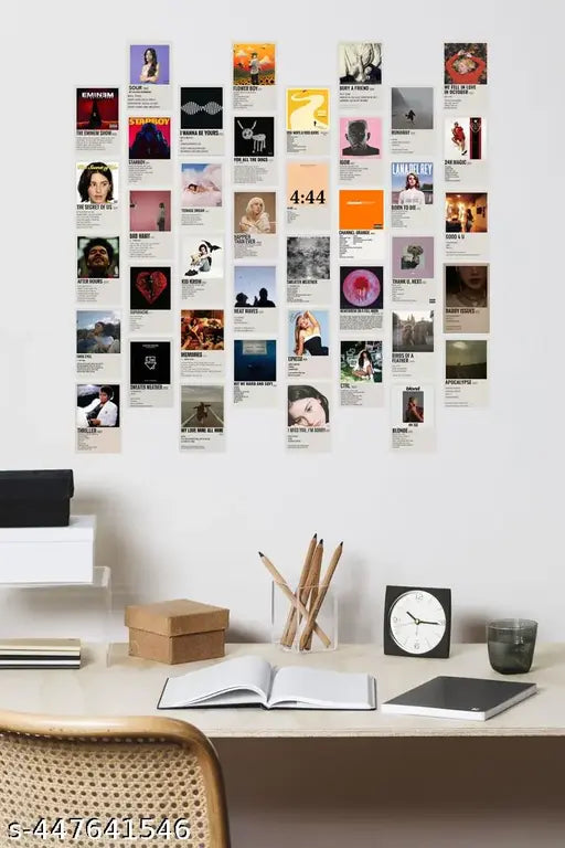 Aesthetic Wall Collage Kit || 40pcs (4×6inch) Album Song Aesthetic Posters For Room Decoration Water Resistant Fine Art Print  (4 inch X 6 inch)