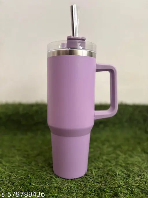 1200ML Stainless Steel Tumbler Hot and Cold with Handle and Lid 2 Straw, Double Insulated Cup Leak Proof Mug Cupholder for Gym, Travelling (Purple)