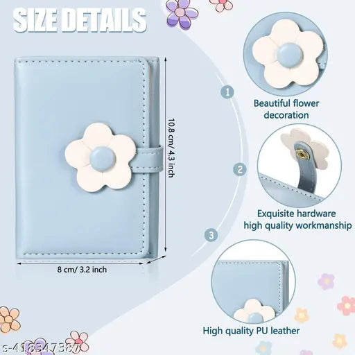 Wallet for Teen Girl PU Leather Trifold Small Wallet Cash Pocket flowers Print Card Holder Coin Purse with ID Window for Girls Women Youthful and Cute