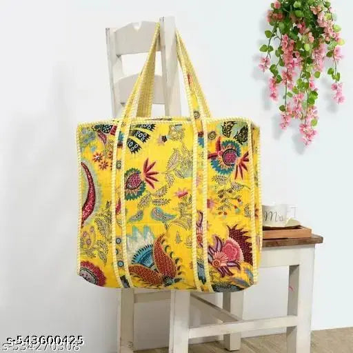 HomeBags, Luggage & Travel AccessoriesWomen BagsHandbagsFloral Cotton Quilted Hand Bag with Zip | 18x18 inch | Stylish & Durable Multi-Purpose Tote Bag